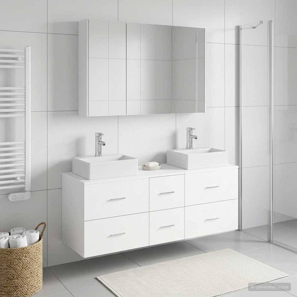 vidaXL Badezimmermöbel-Set 4 pcs Weiß Ingenieurholz und Glas