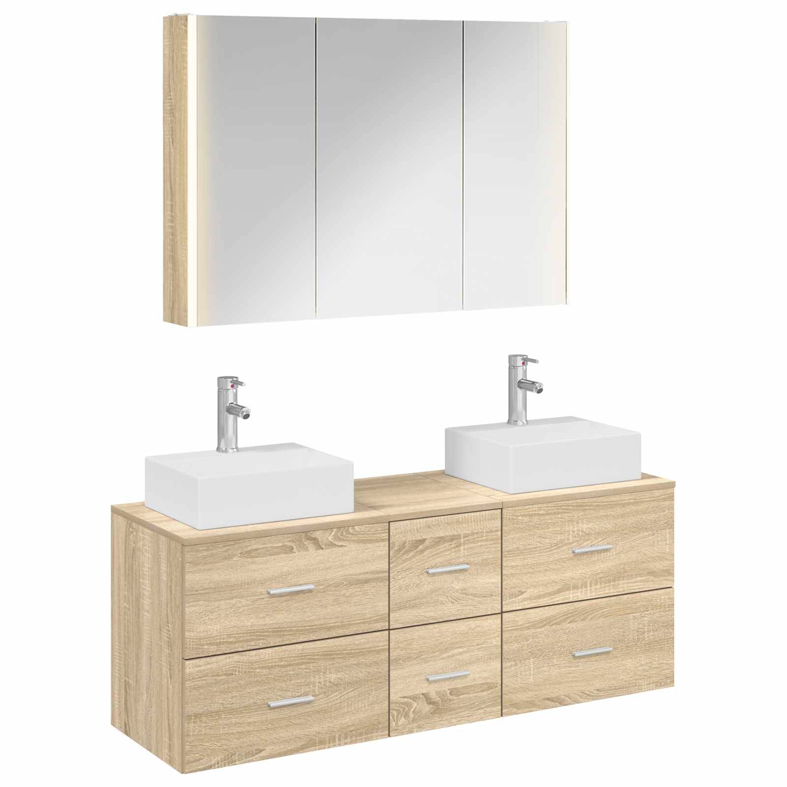 vidaXL Badezimmermöbel-Set 4 pcs Sonoma-Eiche Ingenieurholz und Glas