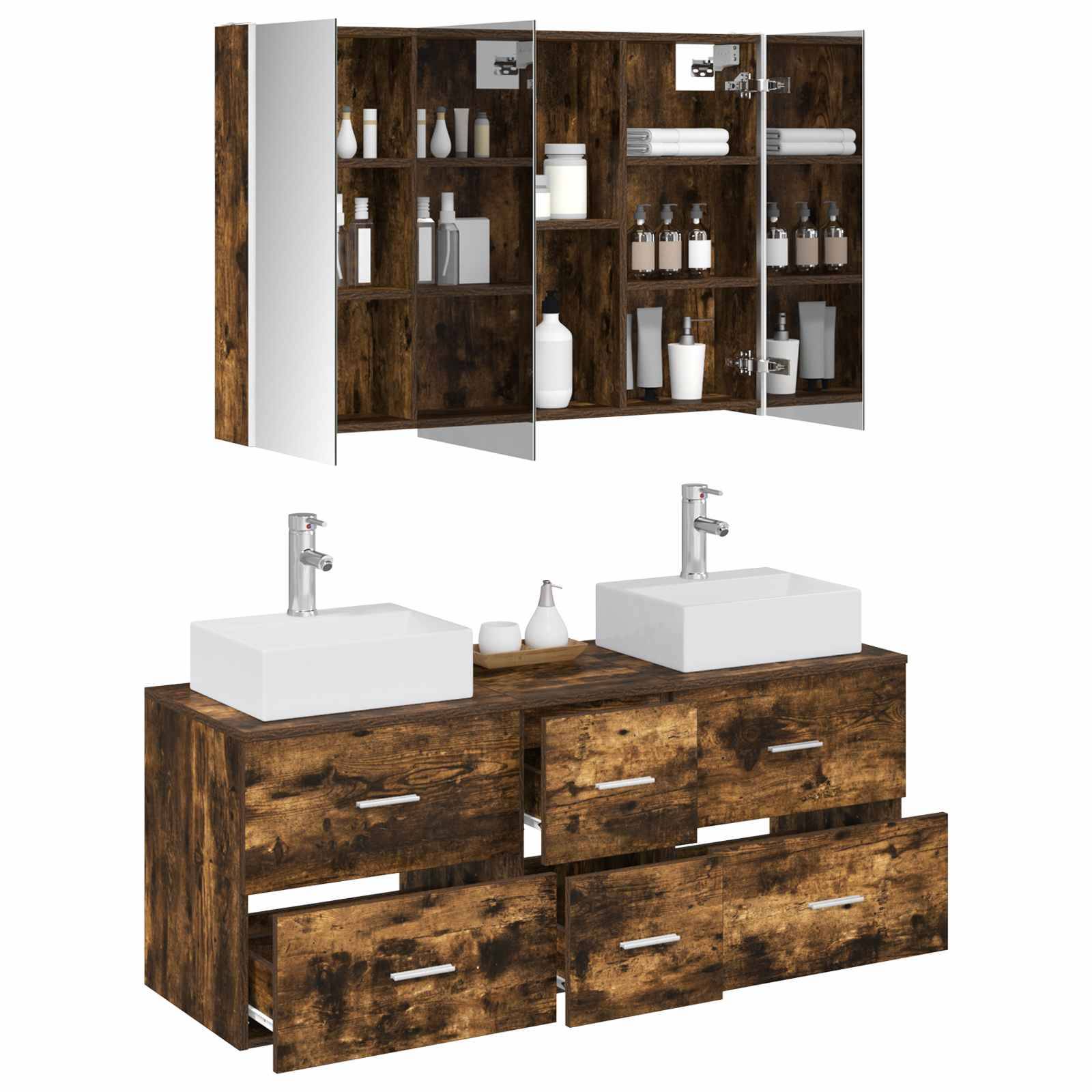 vidaXL Badezimmermöbel-Set 4 pcs Geräucherte Eiche