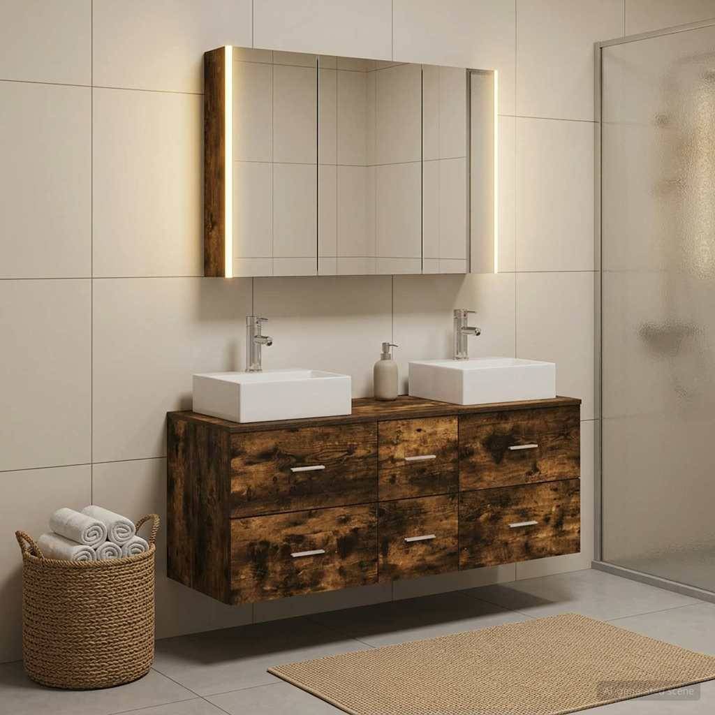 vidaXL Badezimmermöbel-Set 4 pcs Geräucherte Eiche