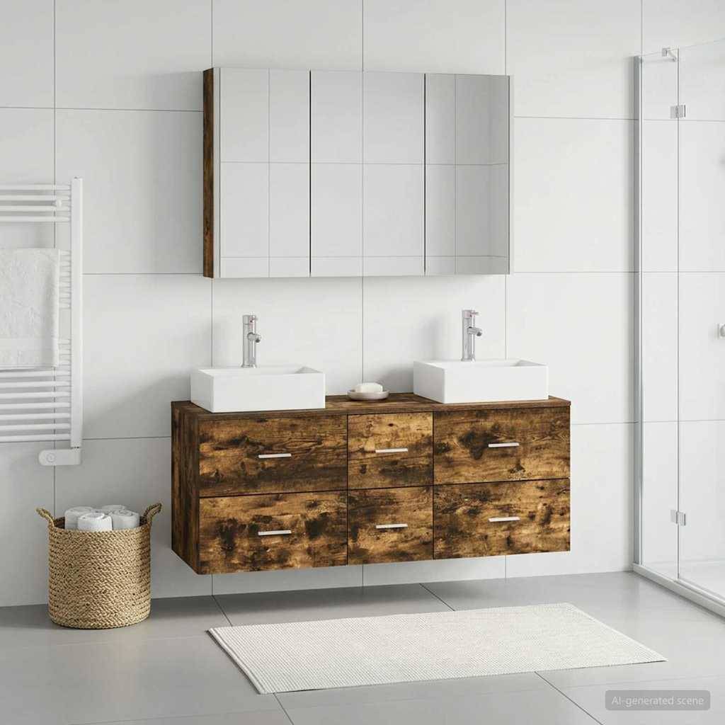 vidaXL Badezimmermöbel-Set 4 pcs Geräucherte Eiche