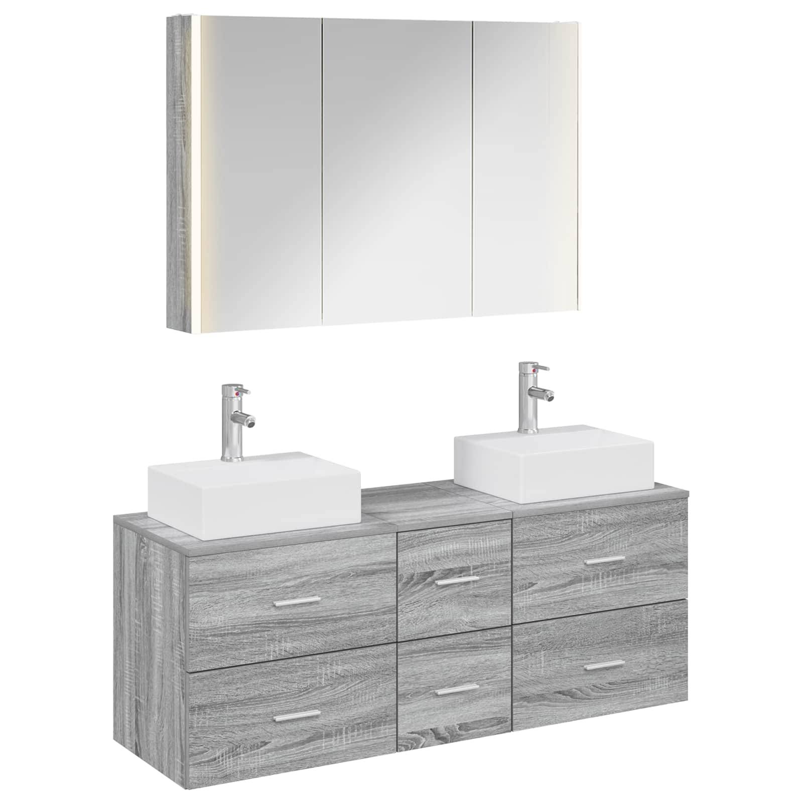 vidaXL Badezimmermöbel-Set 4 pcs Grau Sonoma Ingenieurholz und Glas