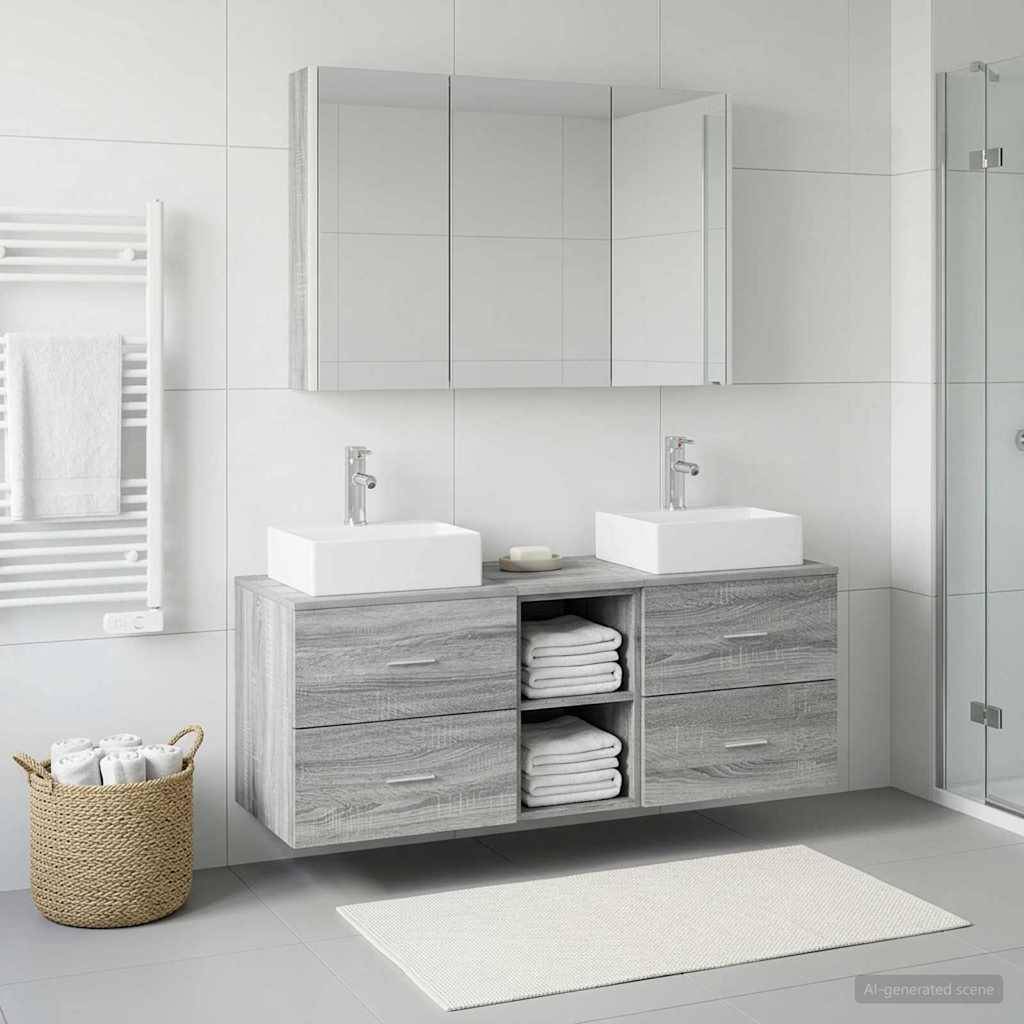 vidaXL Badezimmermöbel-Set 4 pcs Grau Sonoma Ingenieurholz und Glas