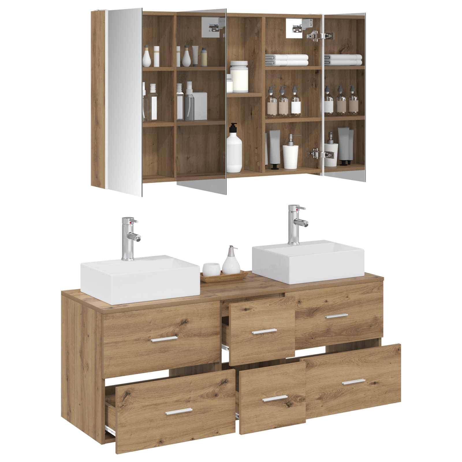 vidaXL Badezimmermöbel-Set 4 Stk. Artisan-Eiche Ingenieurholz und Glas