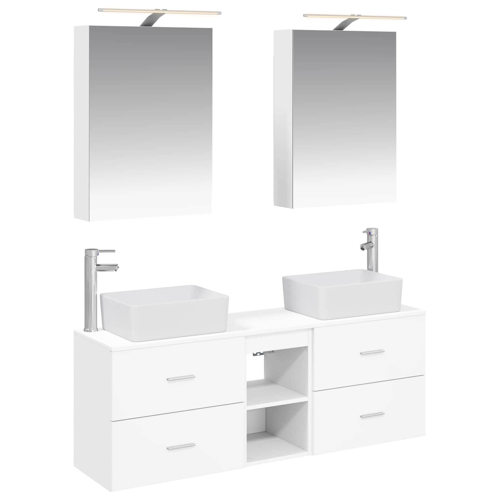 vidaXL Badezimmermöbel-Set 5 pcs Weiß Ingenieurholz und Glas