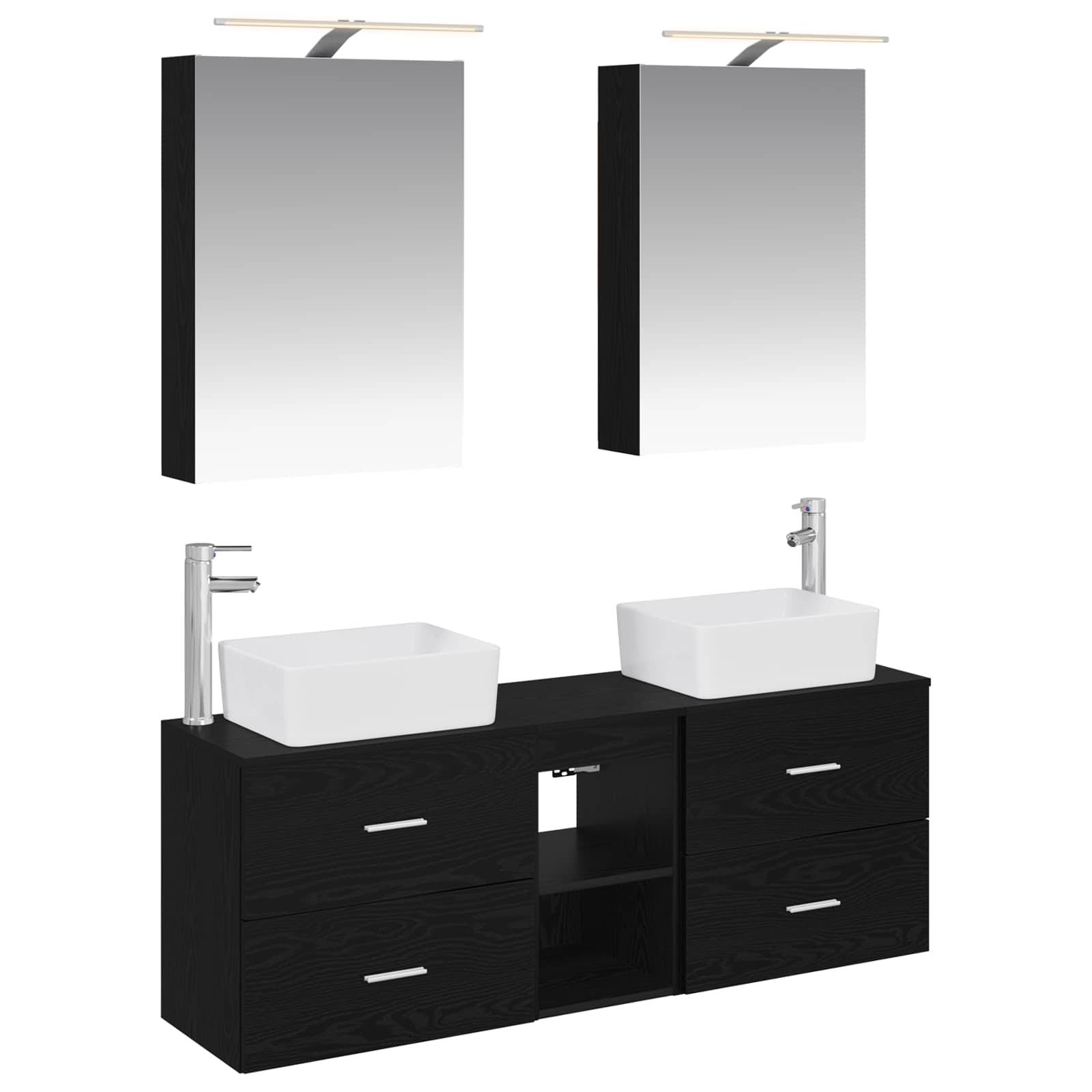 vidaXL Badezimmermöbel-Set 5 pcs Schwarze Eiche Ingenieurholz und Glas