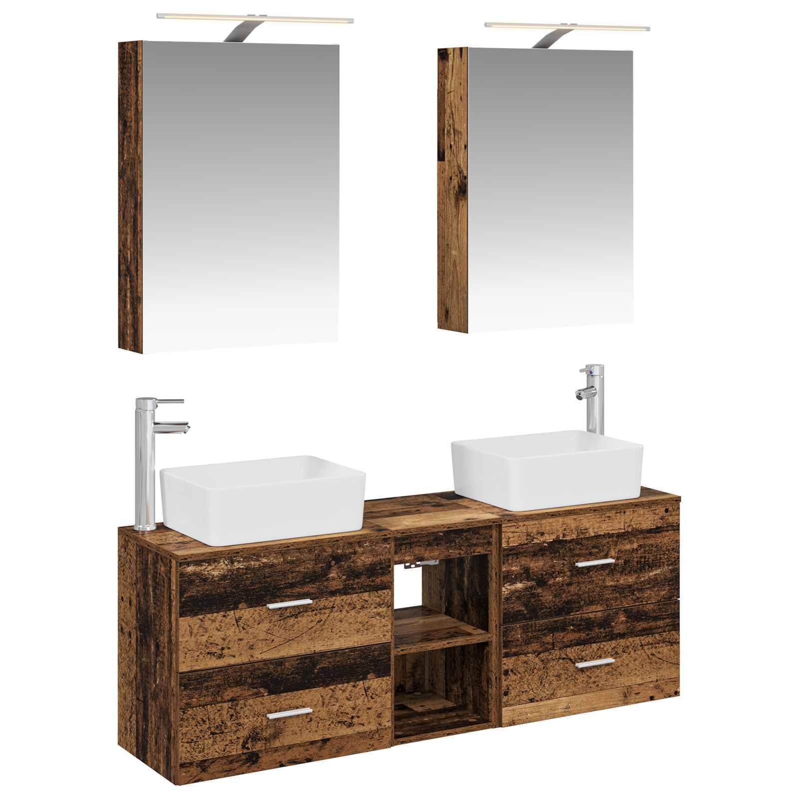 vidaXL Badezimmermöbel-Set 5 pcs Altholz Ingenieurholz und Glas