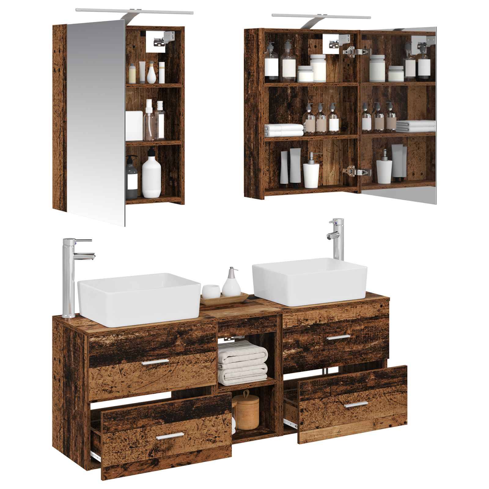 vidaXL Badezimmermöbel-Set 5 pcs Altholz Ingenieurholz und Glas