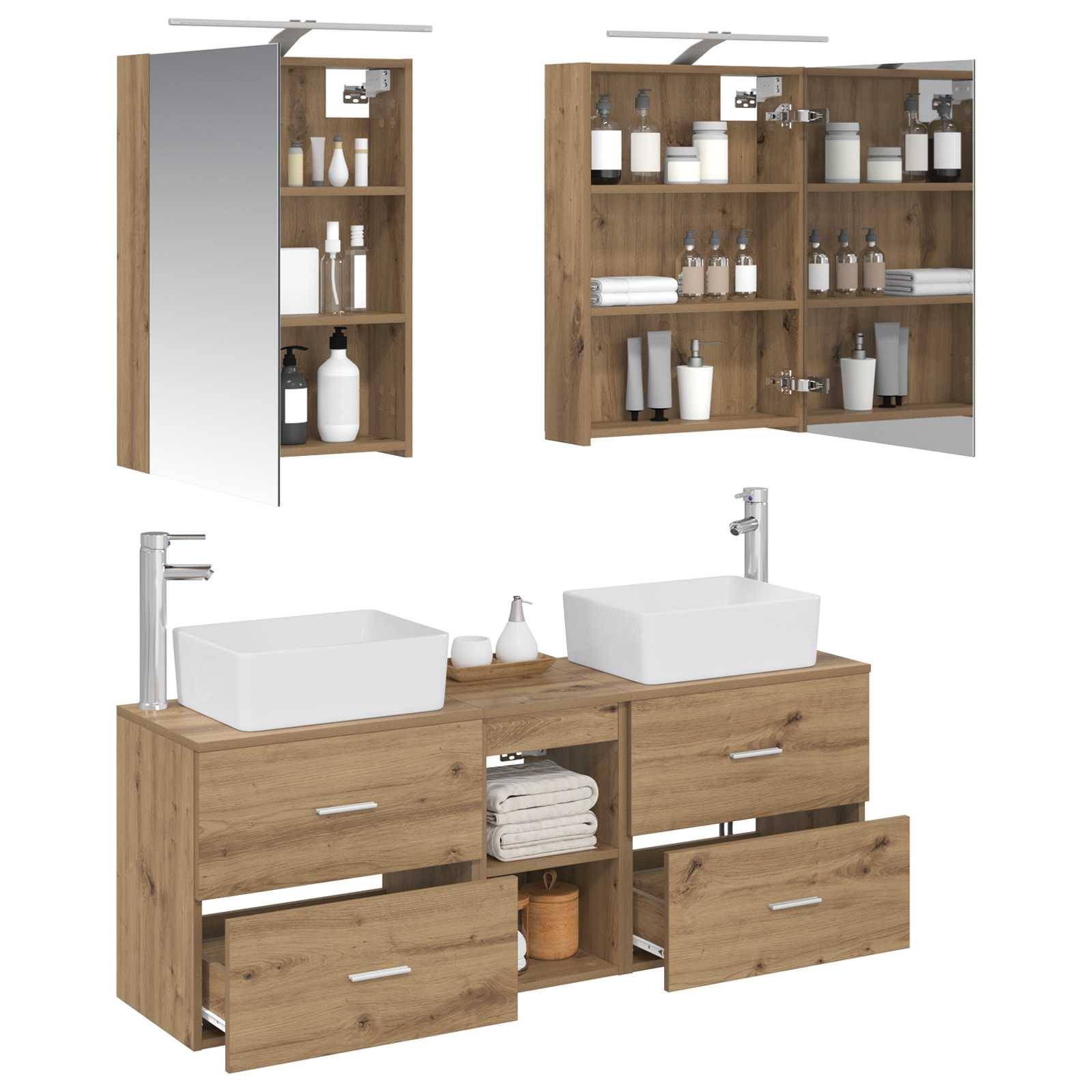 vidaXL Badezimmermöbel-Set 5 Stk. Artisan-Eiche Ingenieurholz und Glas