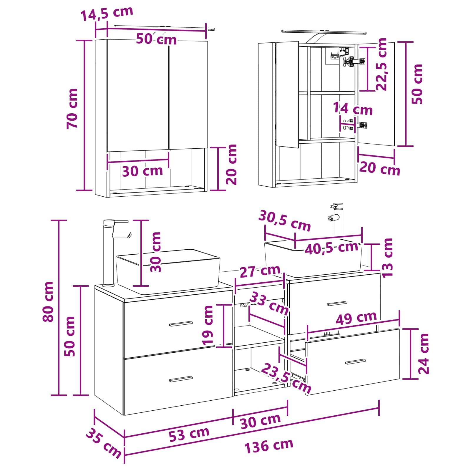 vidaXL Badezimmermöbel-Set 5 pcs Geräucherte Eiche