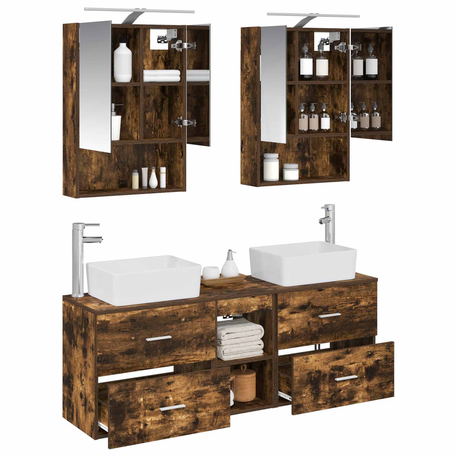 vidaXL Badezimmermöbel-Set 5 pcs Geräucherte Eiche