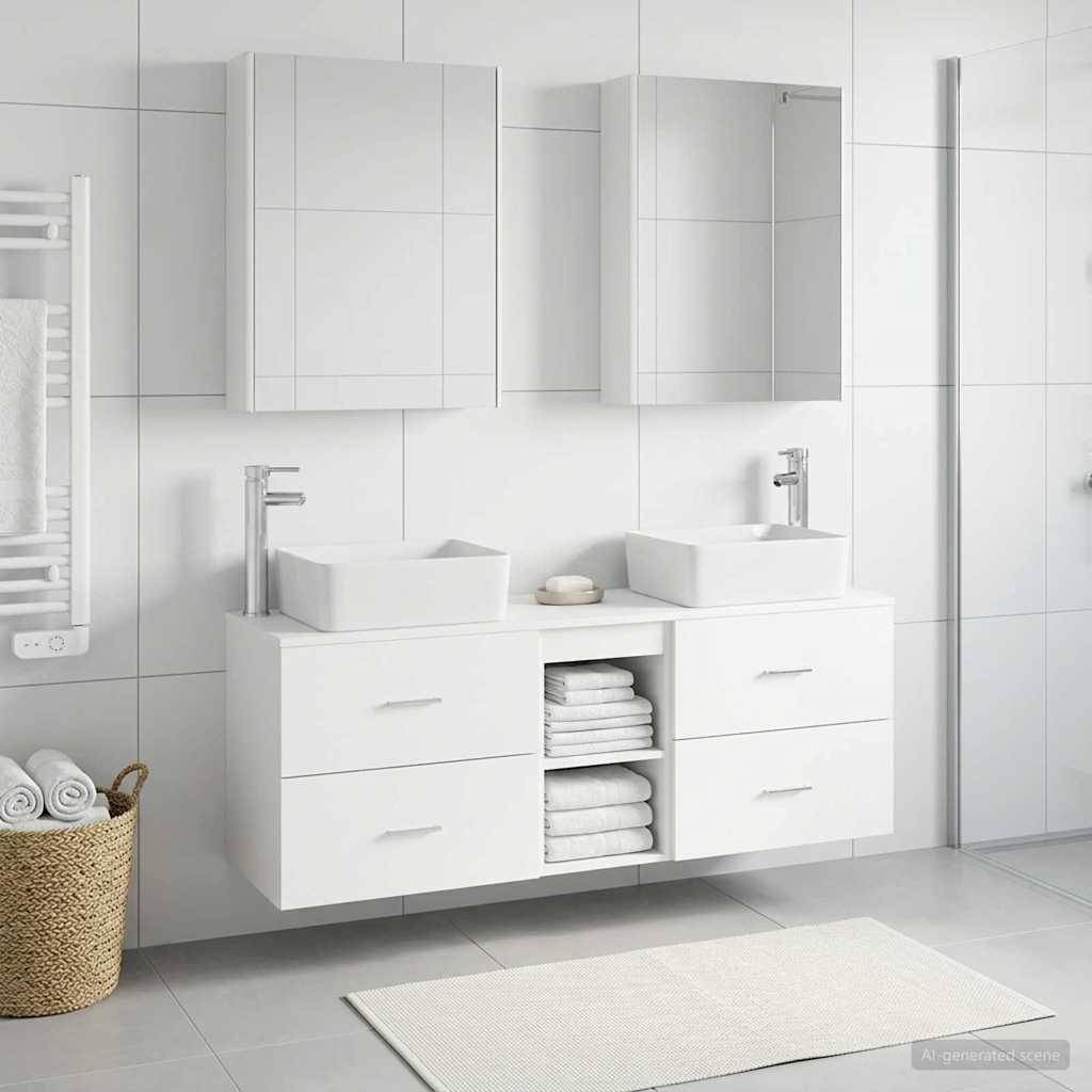 vidaXL Badezimmermöbel-Set 5 pcs Weiß Ingenieurholz und Glas