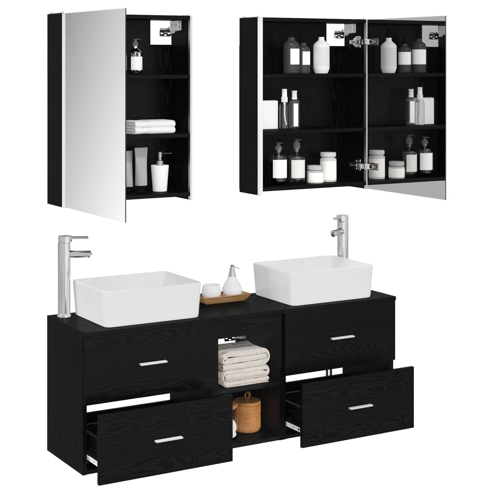 vidaXL Badezimmermöbel-Set 5 pcs Schwarze Eiche Ingenieurholz und Glas