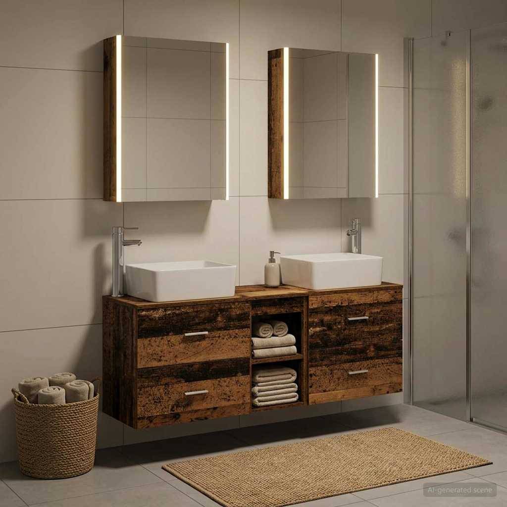vidaXL Badezimmermöbel-Set 5 pcs Altholz Ingenieurholz und Glas