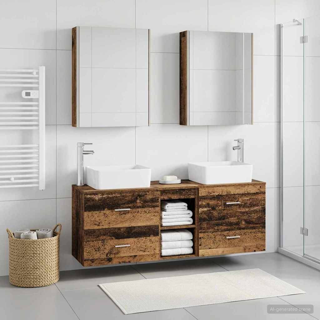 vidaXL Badezimmermöbel-Set 5 pcs Altholz Ingenieurholz und Glas
