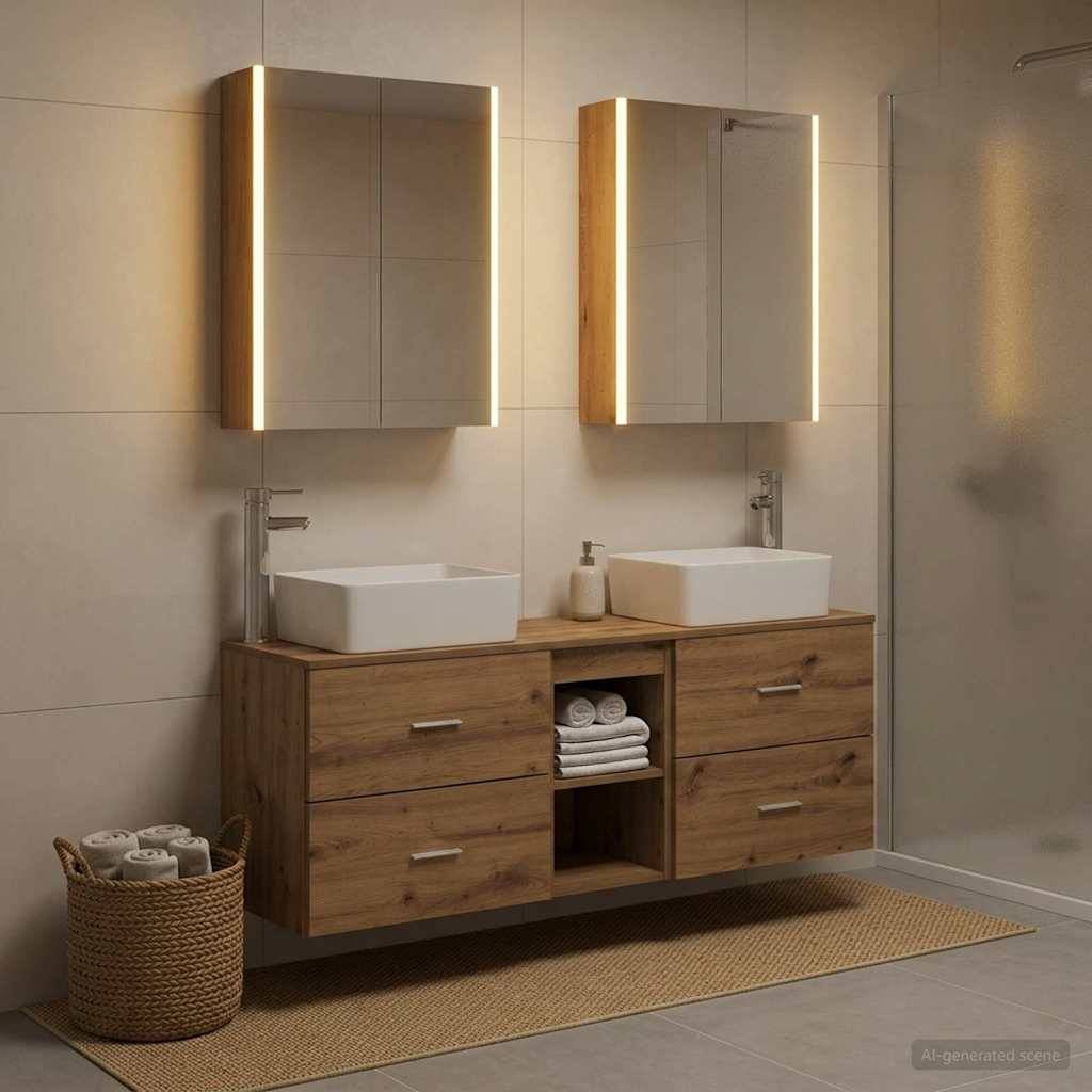 vidaXL Badezimmermöbel-Set 5 Stk. Artisan-Eiche Ingenieurholz und Glas