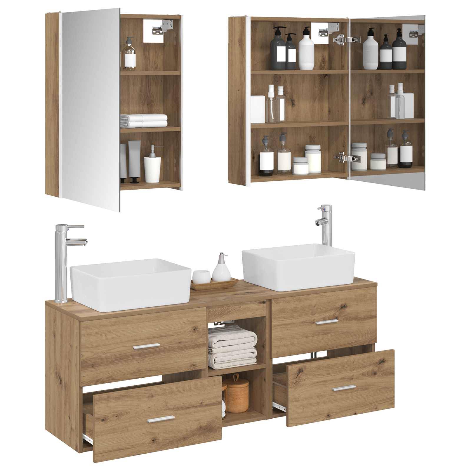 vidaXL Badezimmermöbel-Set 5 Stk. Artisan-Eiche Ingenieurholz und Glas