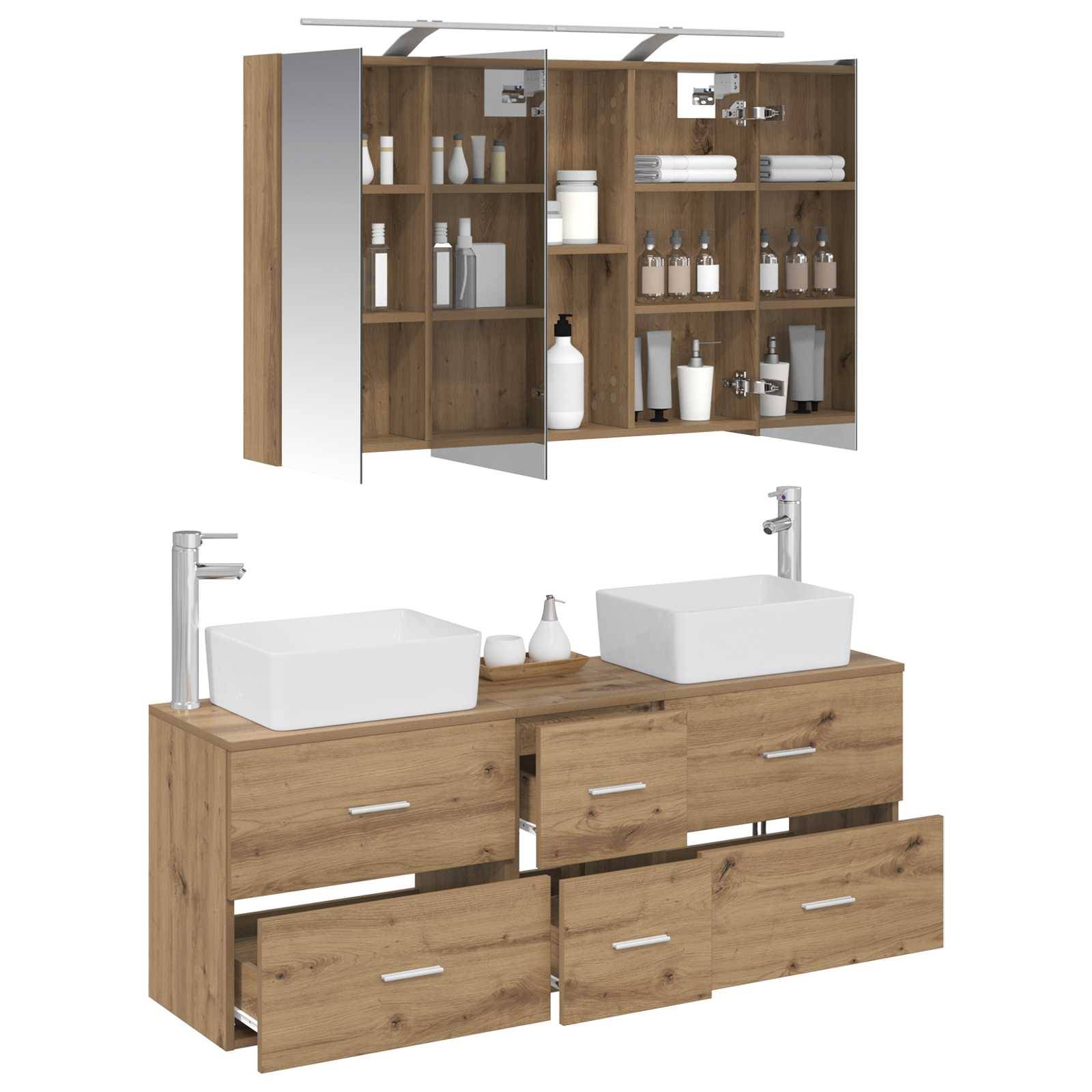 vidaXL Badezimmermöbel-Set 4 Stk. Artisan-Eiche Ingenieurholz und Glas