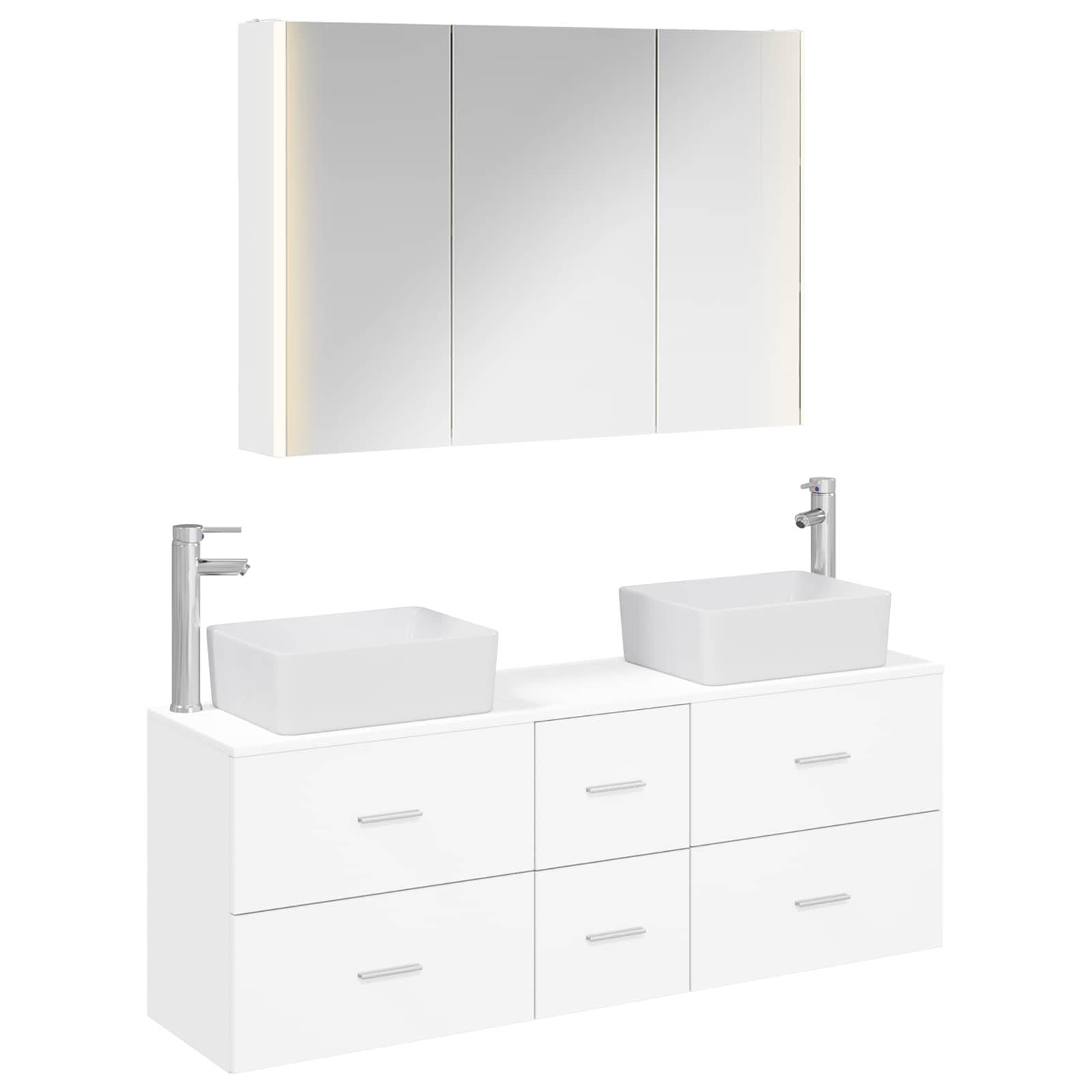 vidaXL Badezimmermöbel-Set 4 pcs Weiß Ingenieurholz und Glas