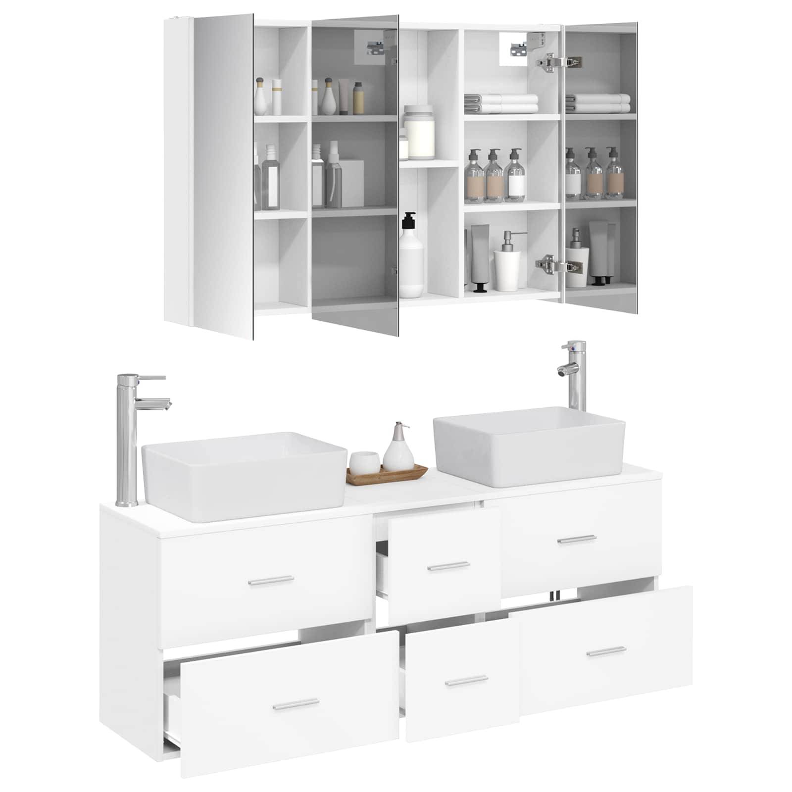 vidaXL Badezimmermöbel-Set 4 pcs Weiß Ingenieurholz und Glas