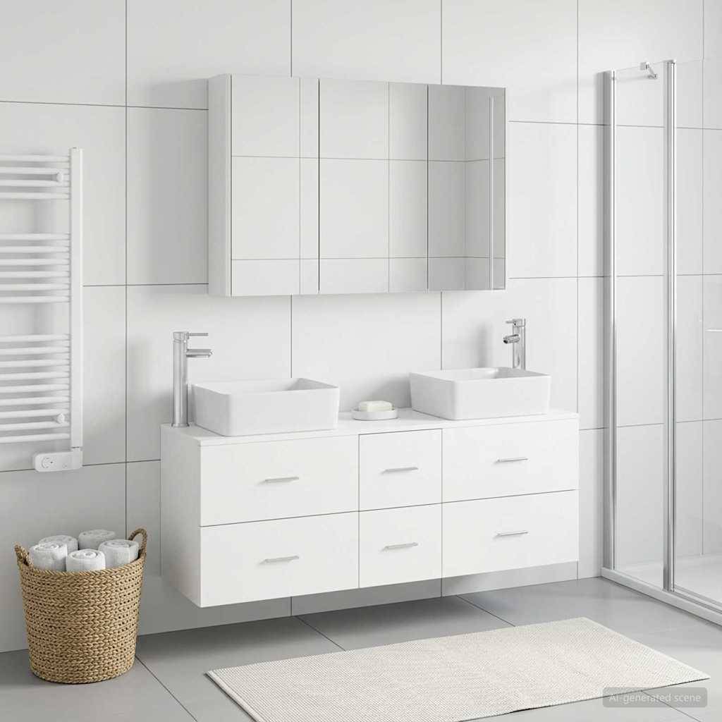 vidaXL Badezimmermöbel-Set 4 pcs Weiß Ingenieurholz und Glas