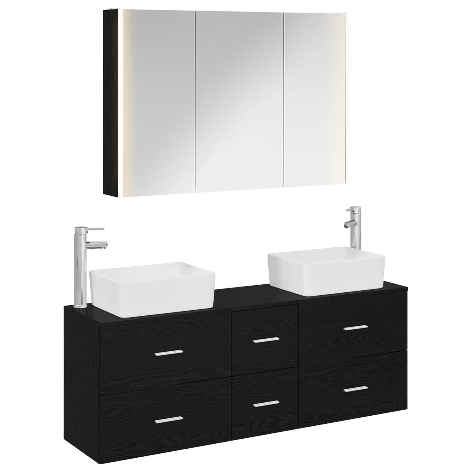 vidaXL Badezimmermöbel-Set 4 pcs Schwarze Eiche Ingenieurholz und Glas