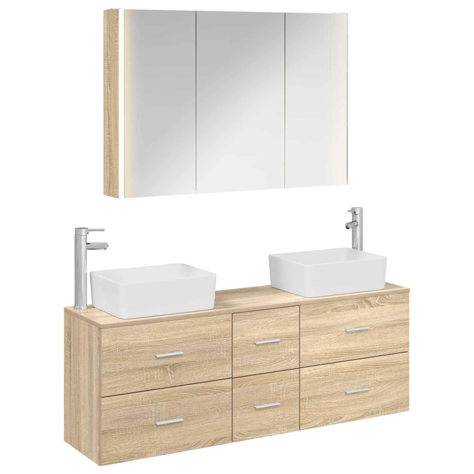 vidaXL Badezimmermöbel-Set 4 pcs Sonoma-Eiche Ingenieurholz und Glas