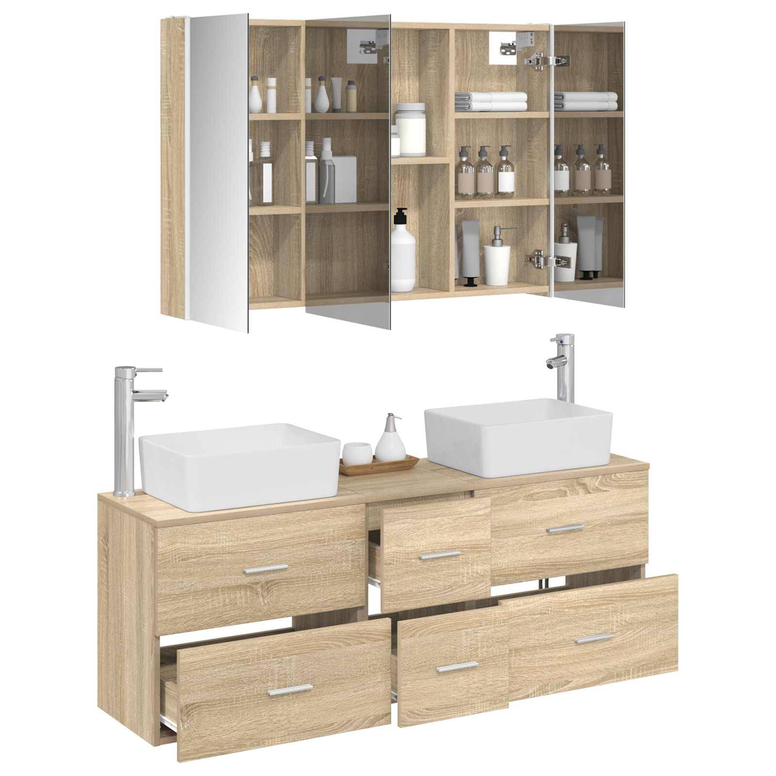 vidaXL Badezimmermöbel-Set 4 pcs Sonoma-Eiche Ingenieurholz und Glas
