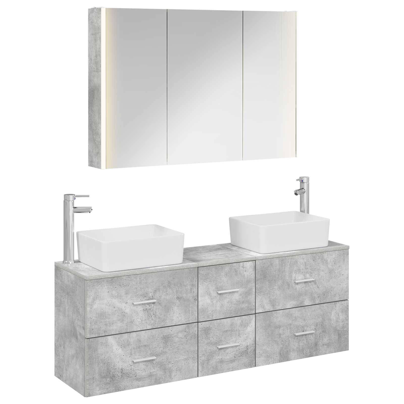 vidaXL Badezimmermöbel-Set 4 pcs Betongrau Ingenieurholz und Glas
