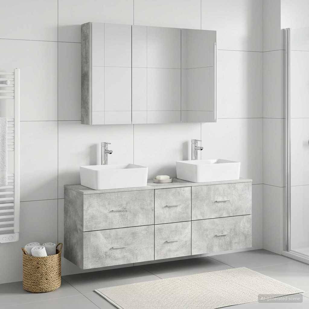 vidaXL Badezimmermöbel-Set 4 pcs Betongrau Ingenieurholz und Glas