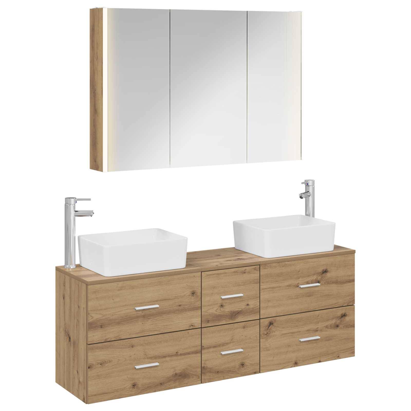 vidaXL Badezimmermöbel-Set 4 Stk. Artisan-Eiche Ingenieurholz und Glas