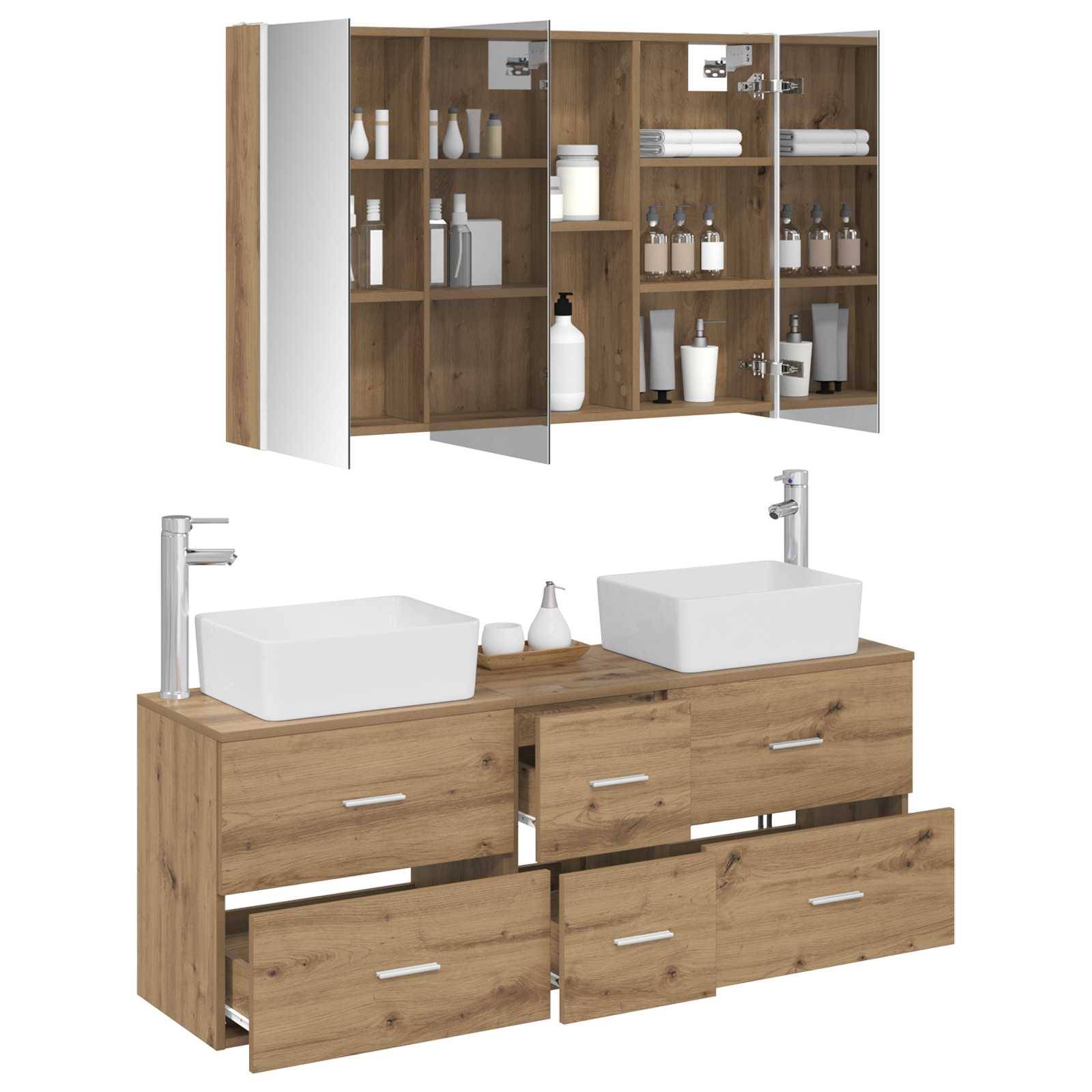 vidaXL Badezimmermöbel-Set 4 Stk. Artisan-Eiche Ingenieurholz und Glas