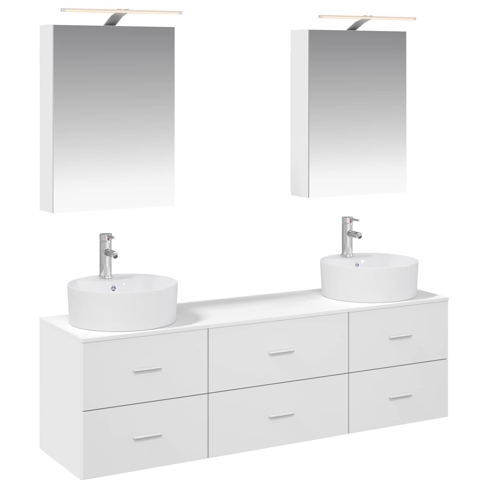 vidaXL Badezimmermöbel-Set 5 pcs Weiß Ingenieurholz und Glas