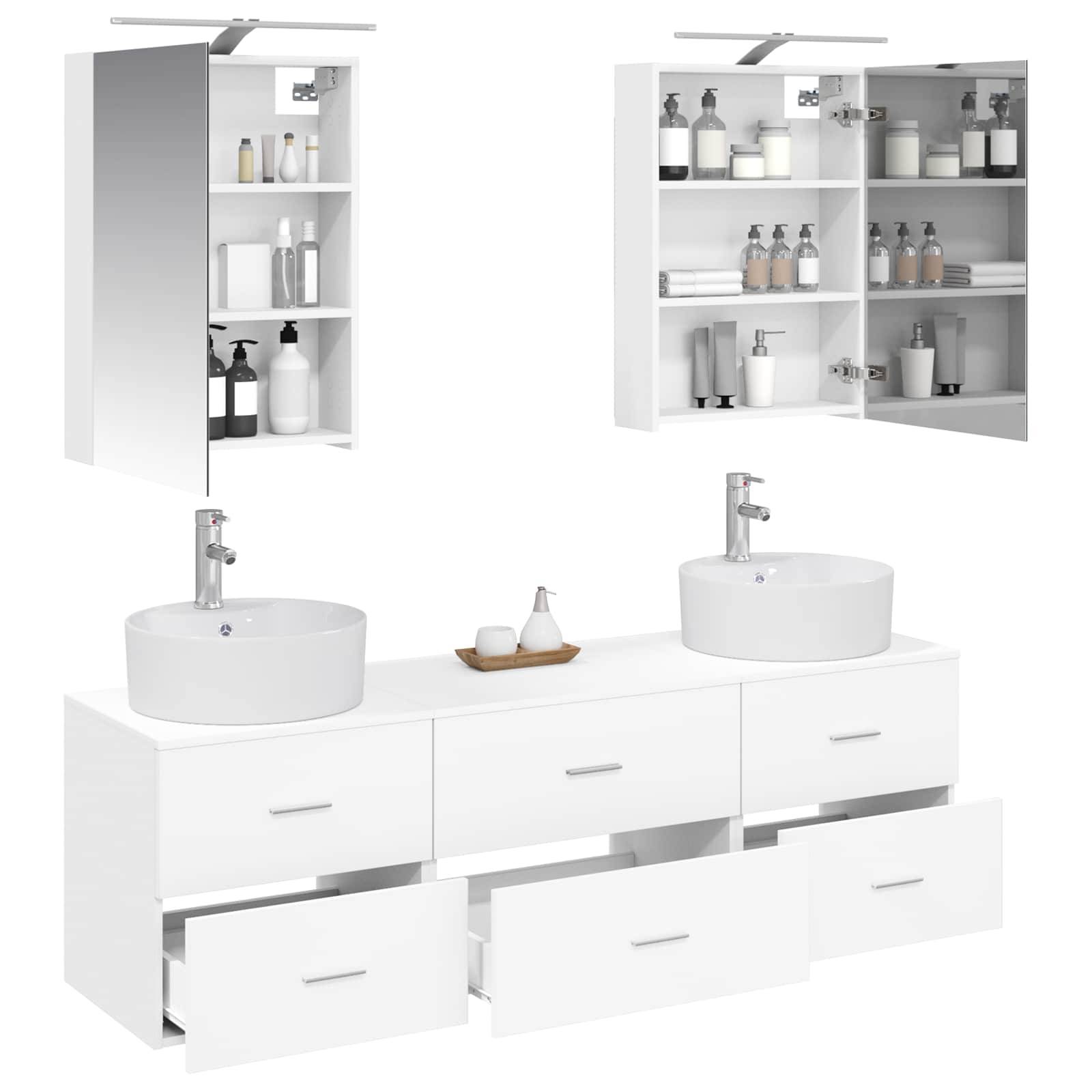 vidaXL Badezimmermöbel-Set 5 pcs Weiß Ingenieurholz und Glas