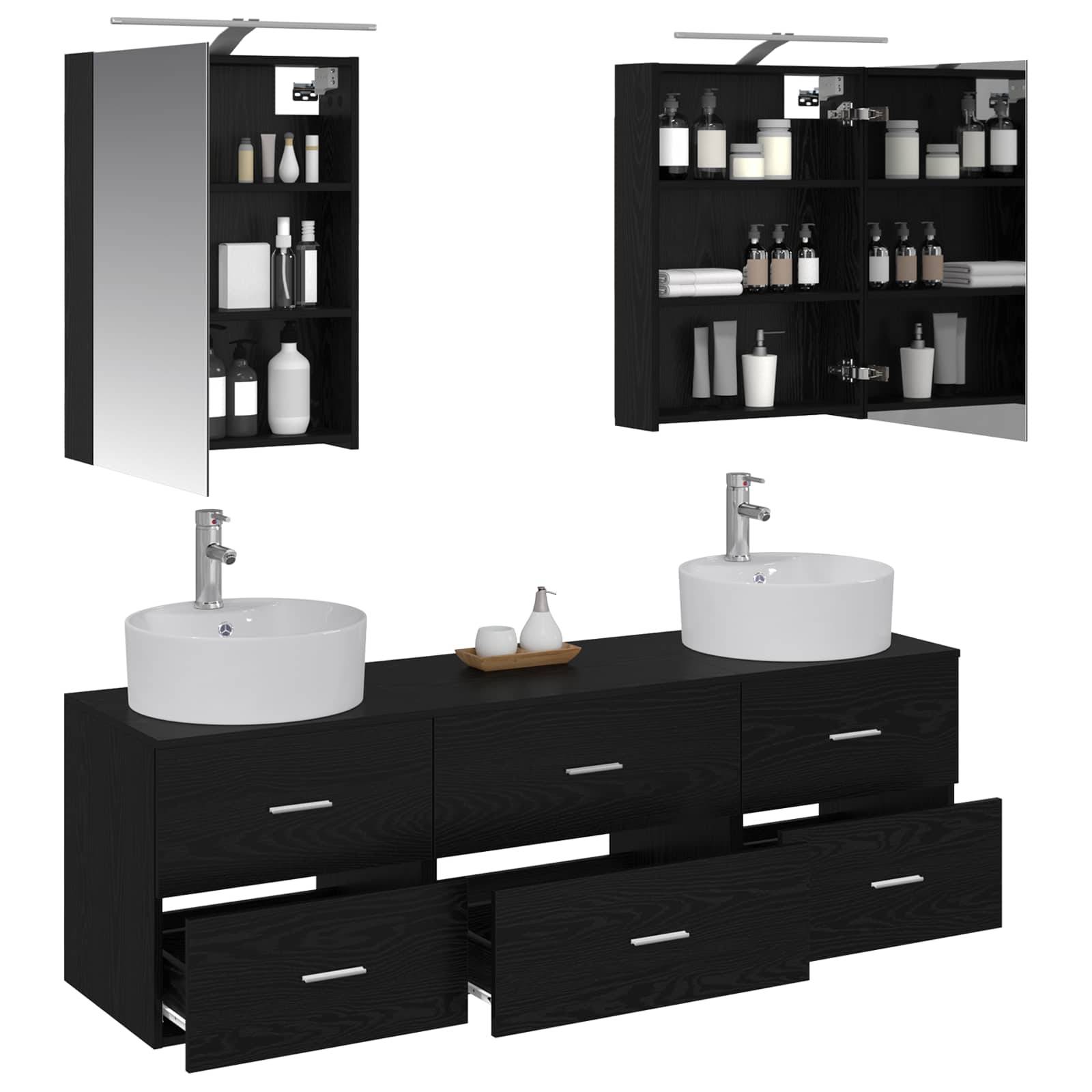 vidaXL Badezimmermöbel-Set 5 pcs Schwarze Eiche Ingenieurholz und Glas