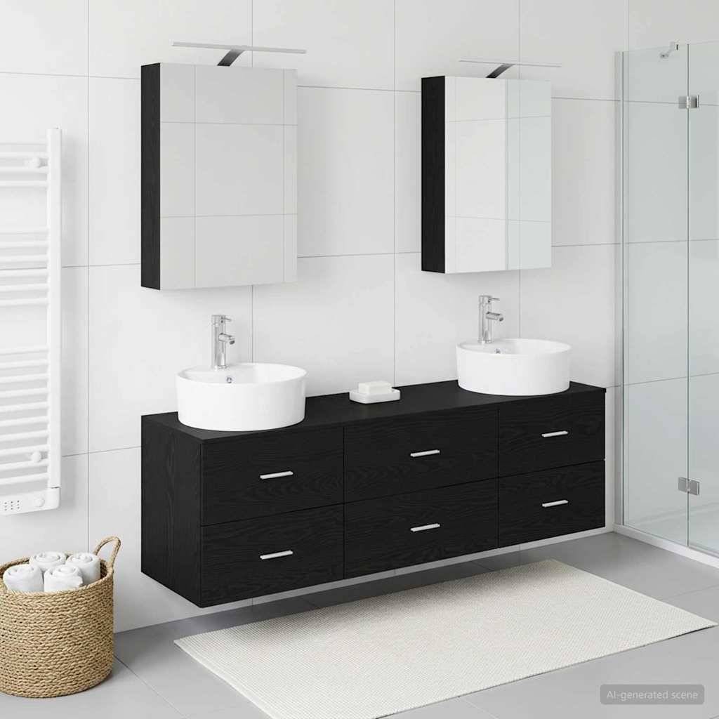 vidaXL Badezimmermöbel-Set 5 pcs Schwarze Eiche Ingenieurholz und Glas