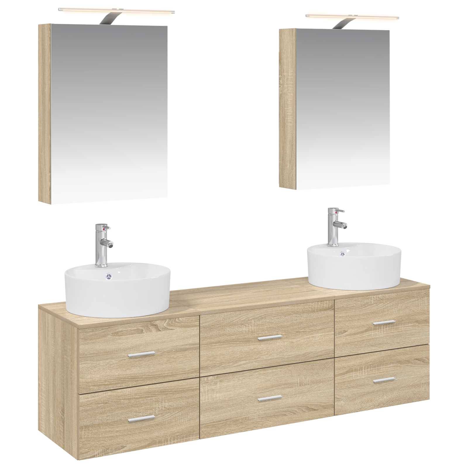 vidaXL Badezimmermöbel-Set 5 pcs Sonoma-Eiche Ingenieurholz und Glas