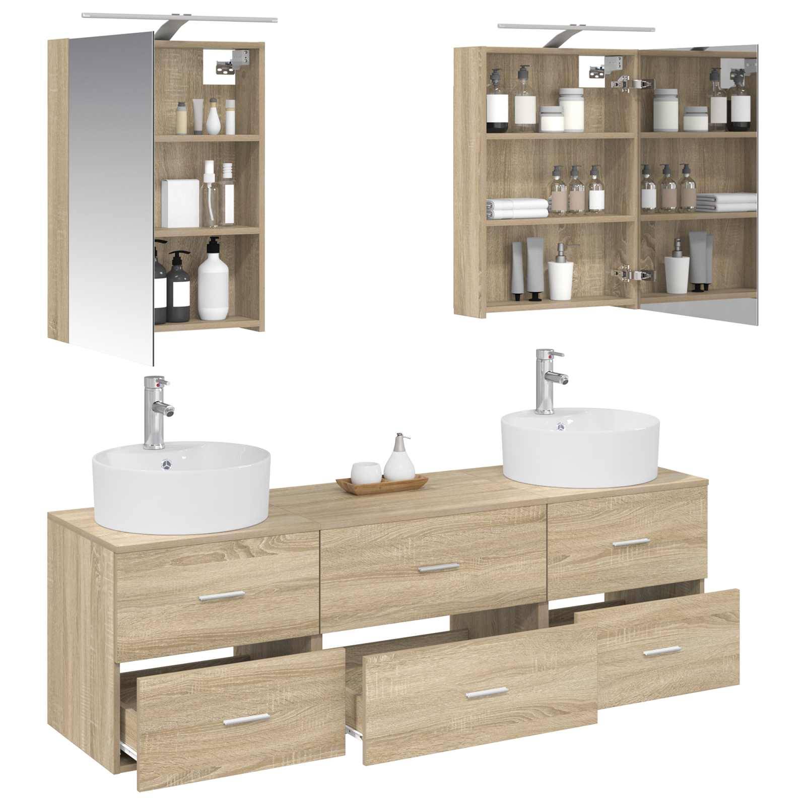 vidaXL Badezimmermöbel-Set 5 pcs Sonoma-Eiche Ingenieurholz und Glas
