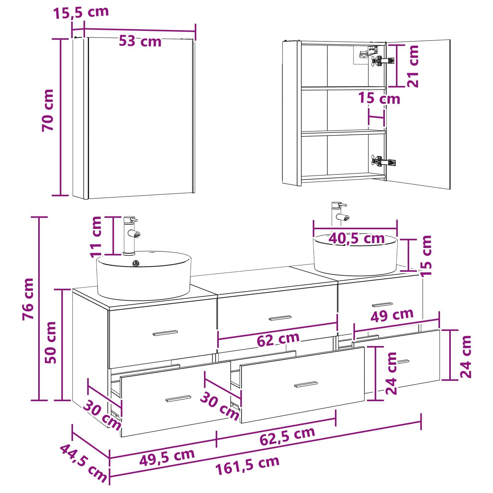 vidaXL Badezimmermöbel-Set 5 pcs Sonoma-Eiche Ingenieurholz und Glas