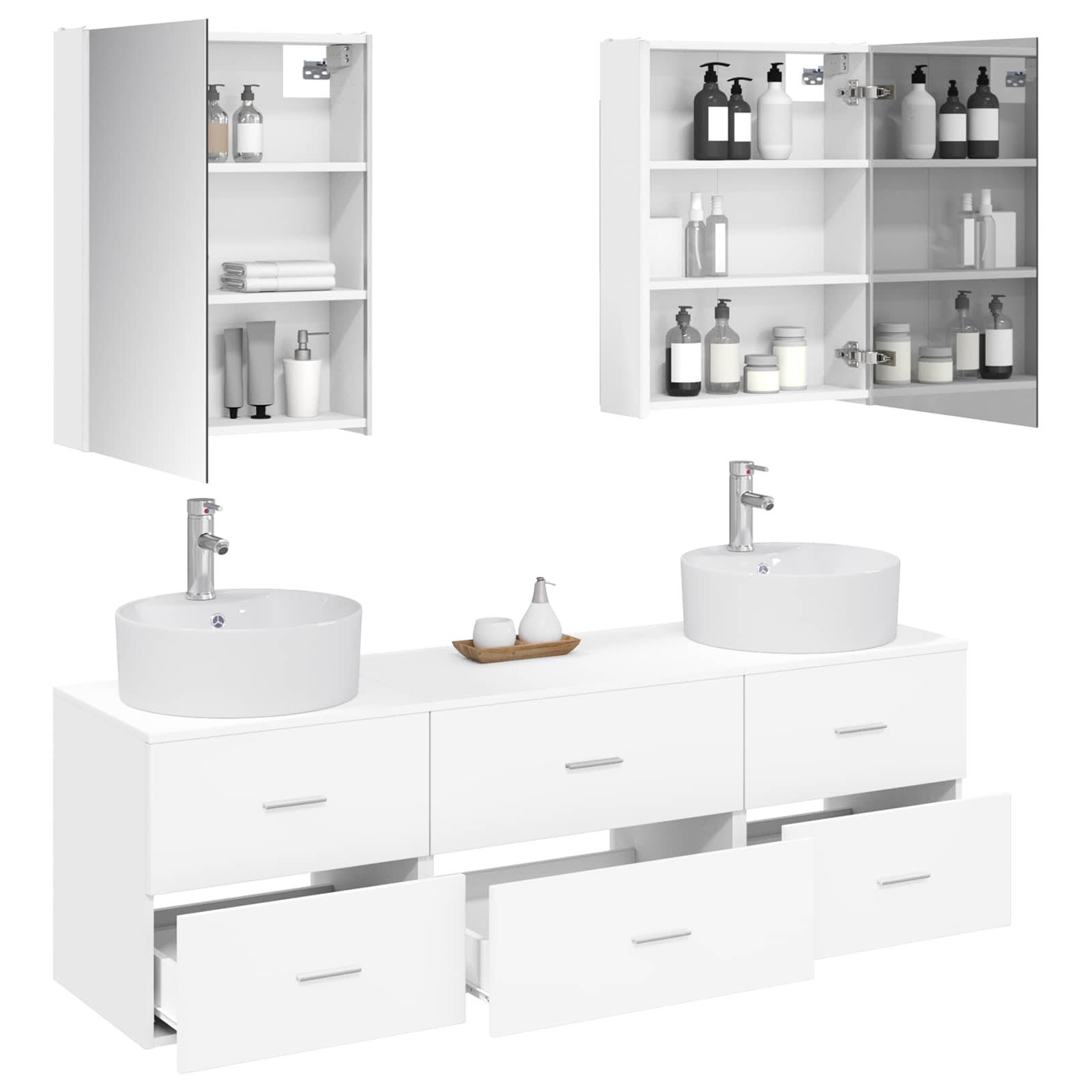 vidaXL Badezimmermöbel-Set 5 pcs Weiß Ingenieurholz und Glas