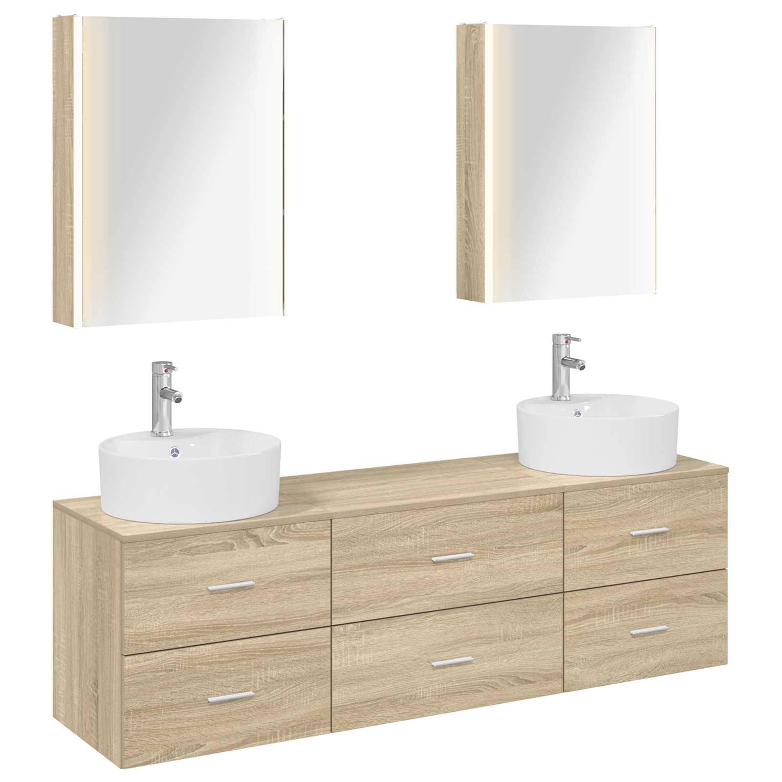 vidaXL Badezimmermöbel-Set 5 pcs Sonoma-Eiche Ingenieurholz und Glas