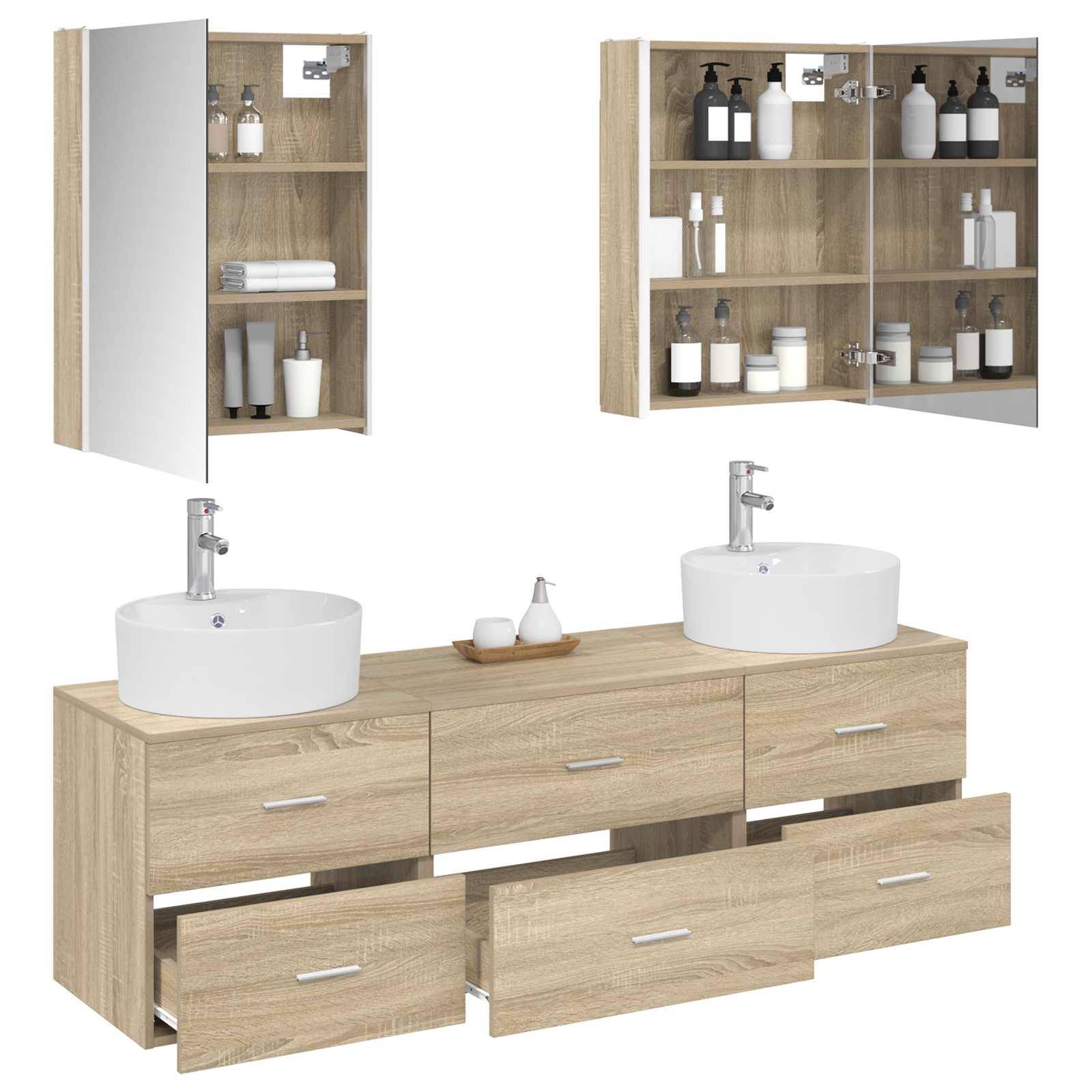 vidaXL Badezimmermöbel-Set 5 pcs Sonoma-Eiche Ingenieurholz und Glas