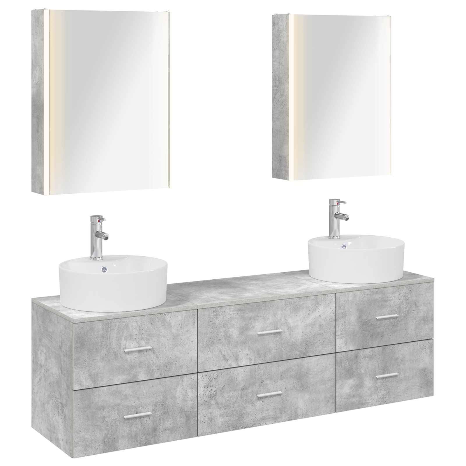 vidaXL Badezimmermöbel-Set 5 pcs Betongrau Ingenieurholz und Glas