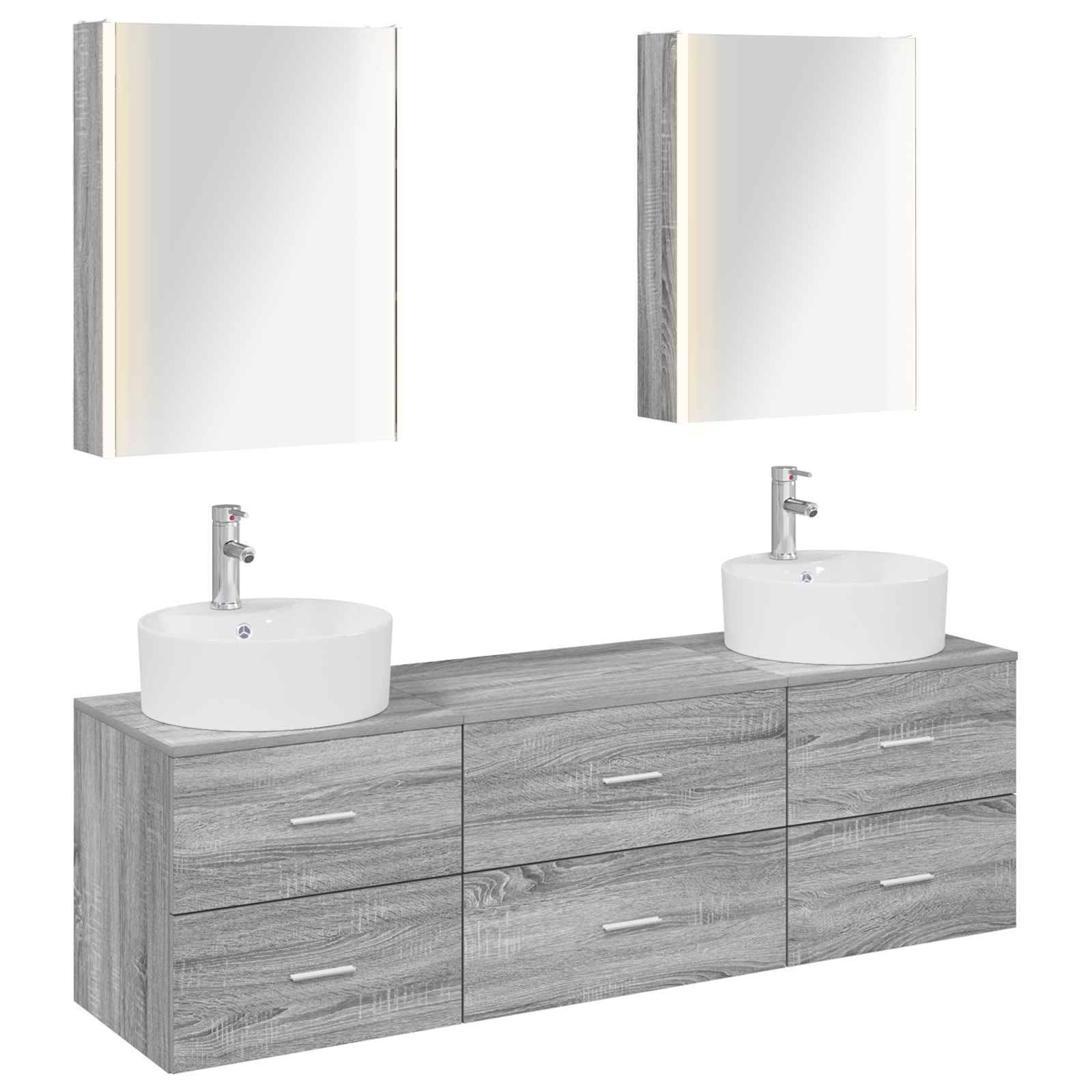 vidaXL Badezimmermöbel-Set 5 pcs Grau Sonoma Ingenieurholz und Glas