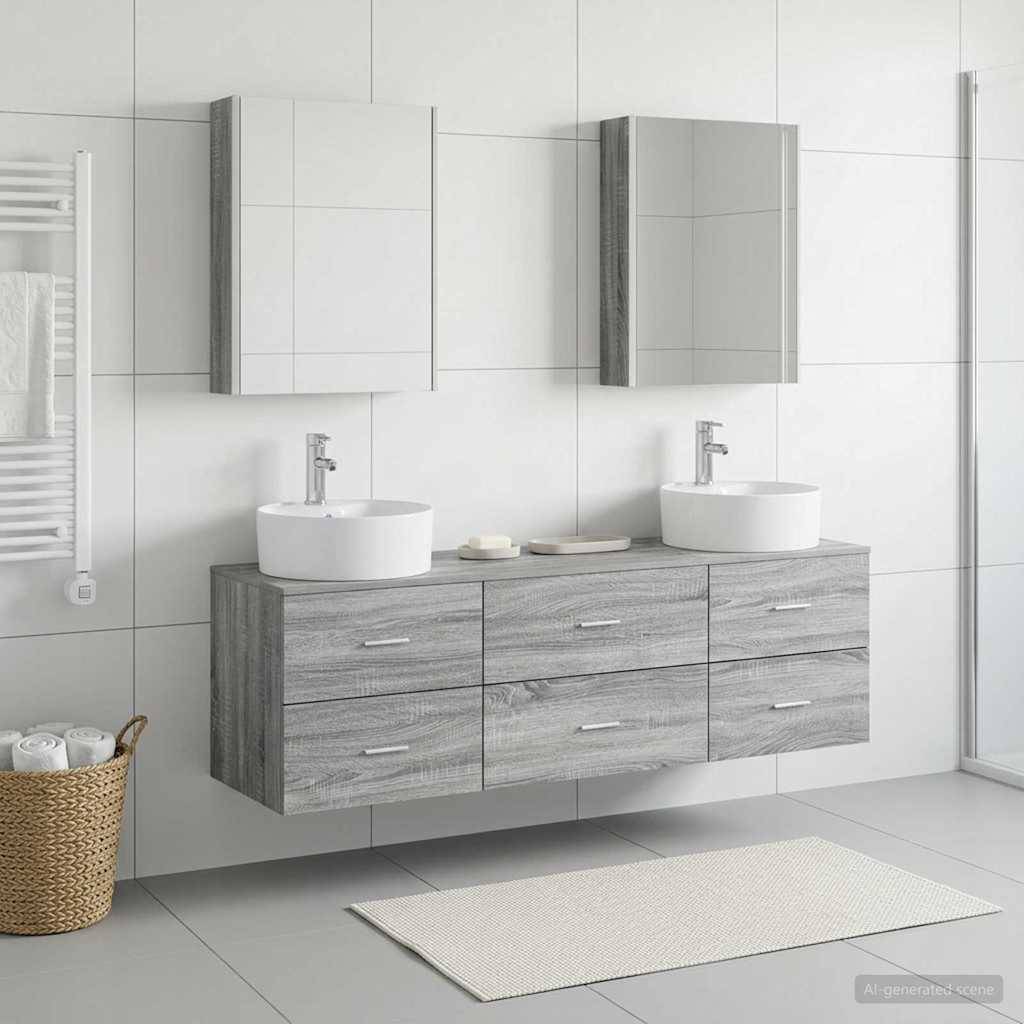vidaXL Badezimmermöbel-Set 5 pcs Grau Sonoma Ingenieurholz und Glas