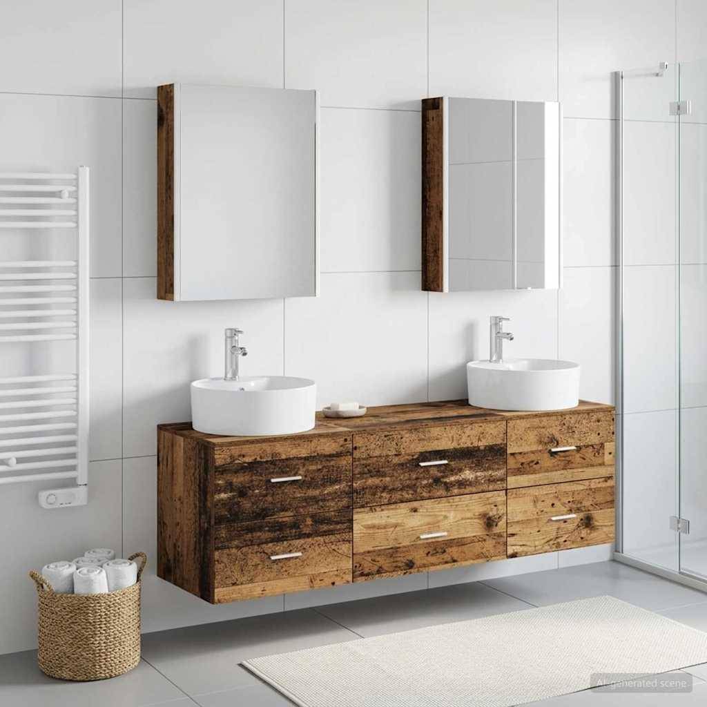 vidaXL Badezimmermöbel-Set 5 pcs Altholz Ingenieurholz und Glas