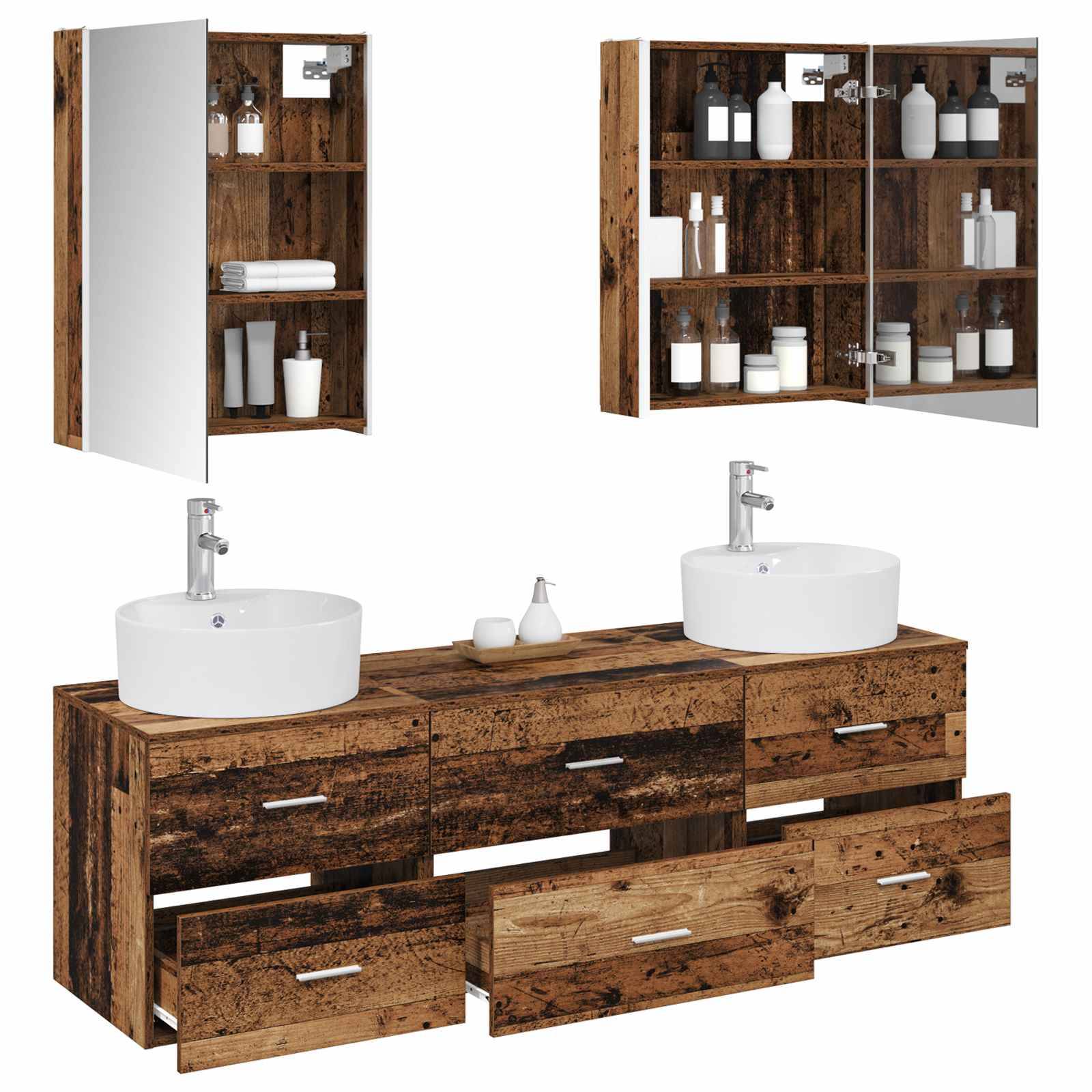 vidaXL Badezimmermöbel-Set 5 pcs Altholz Ingenieurholz und Glas