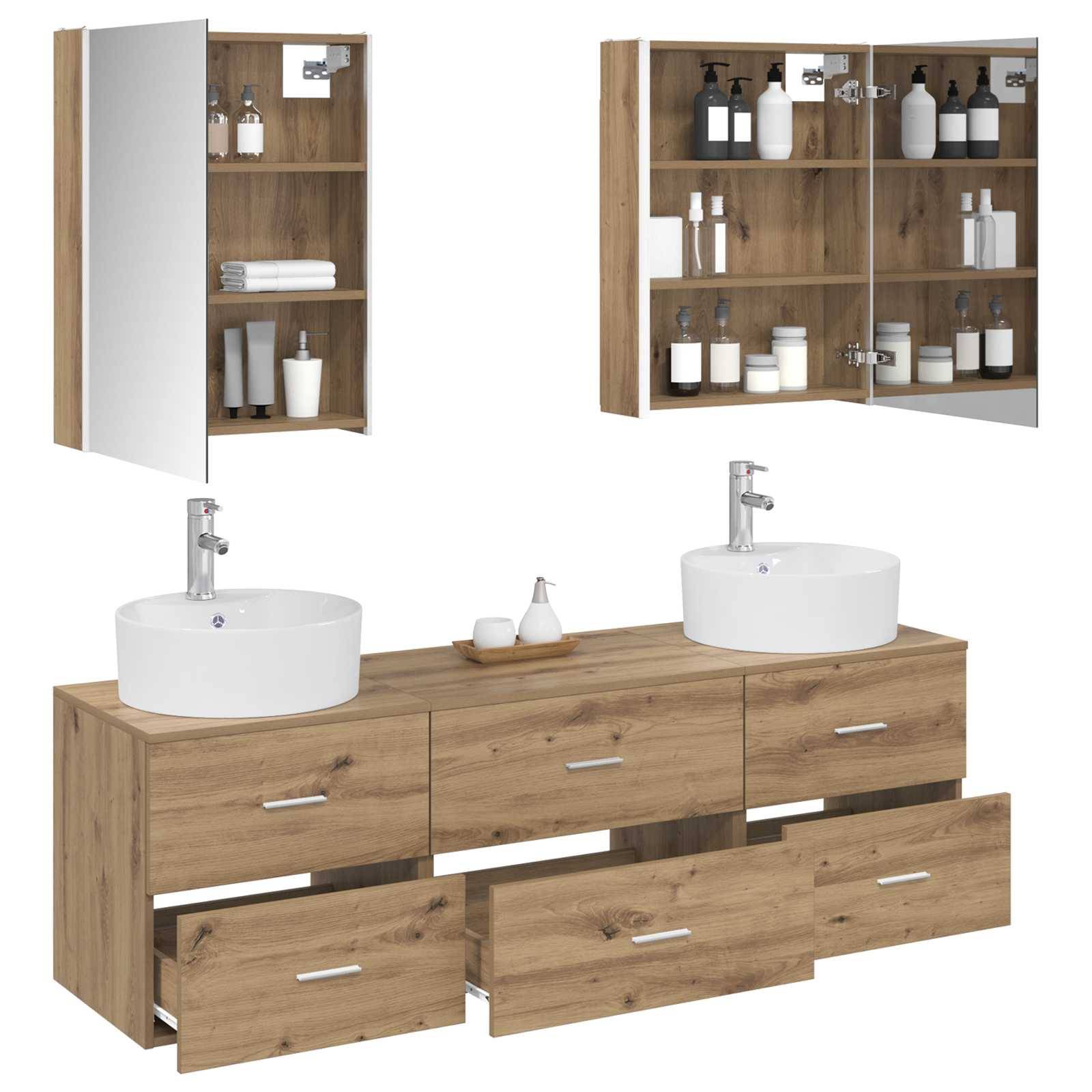 vidaXL Badezimmermöbel-Set 5 Stk. Artisan-Eiche Ingenieurholz und Glas