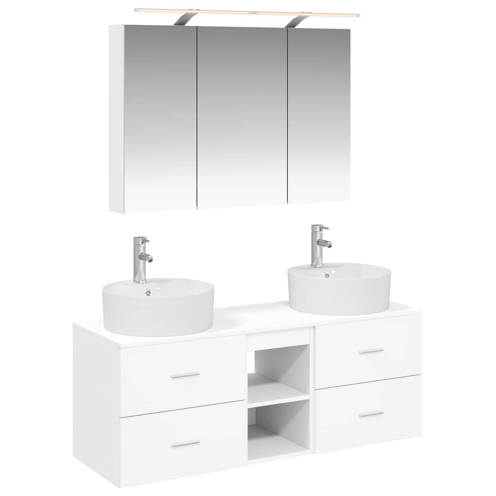 vidaXL Badezimmermöbel-Set 4 pcs Weiß Ingenieurholz und Glas
