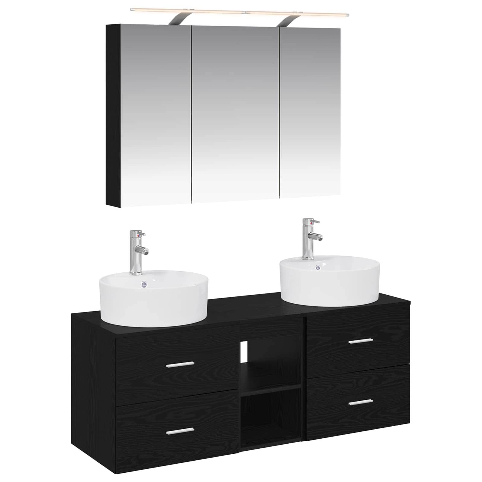 vidaXL Badezimmermöbel-Set 4 pcs Schwarze Eiche Ingenieurholz und Glas